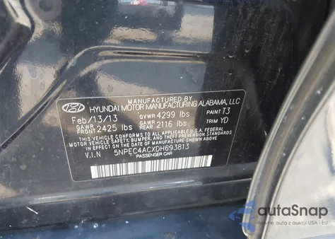 2013 Hyundai Sonata Limited from USA, damaged, VIN 5NPEC4ACXDH693813